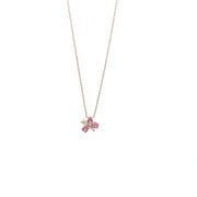 Ladies 14K Yellow Gold Pink Sapphire and Natural Diamond Tiny Flower Necklace