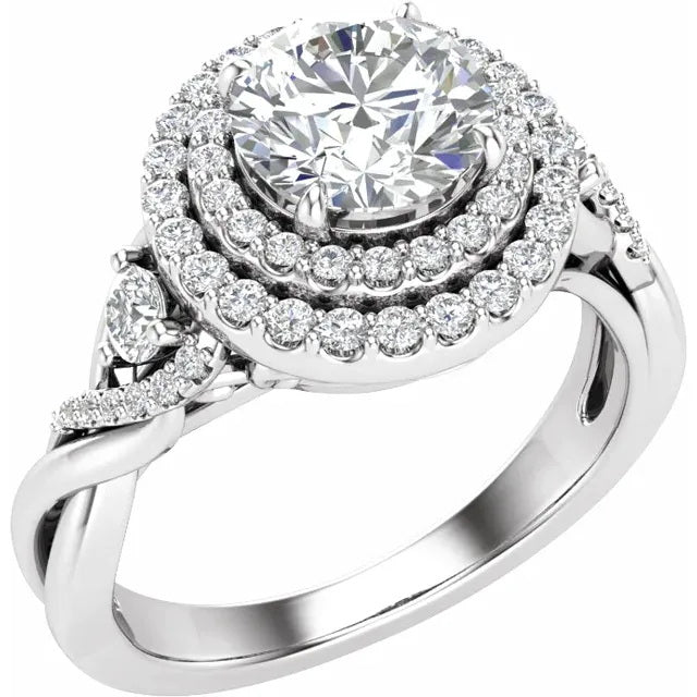 Ladies 14K Halo White Gold Lab Diamond Engagement Ring With 1ct Center Stone VS Clarity, F Color