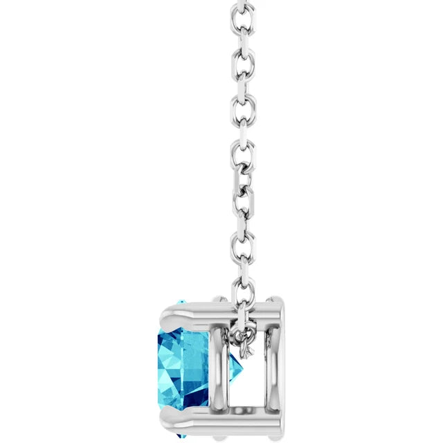 14K White 5 mm Natural Blue Zircon 16-18" Necklace