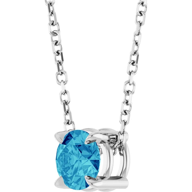 14K White 5 mm Natural Blue Zircon 16-18" Necklace