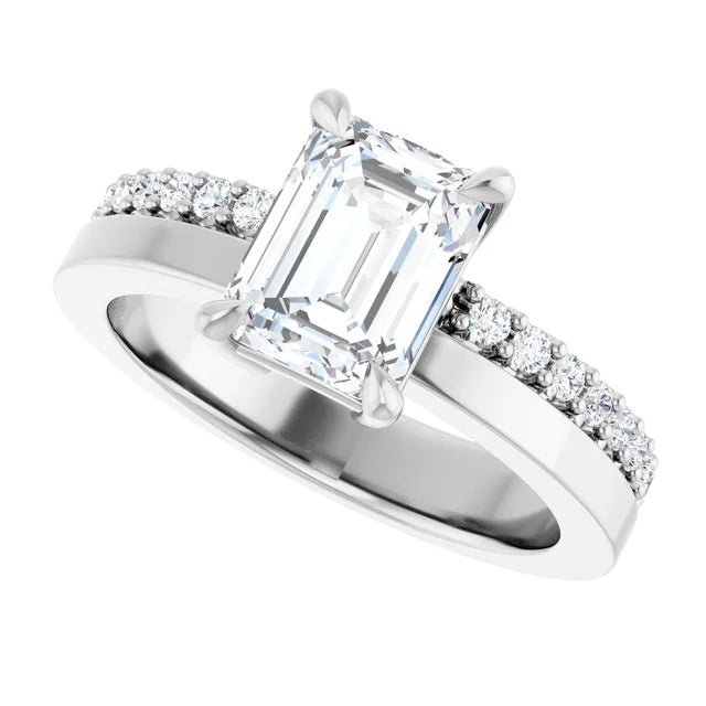 14K White Gold 8x6 mm 1.63ct Radiant Cut Lab Diamond 2 CTW Engagement Ring Color F VVS