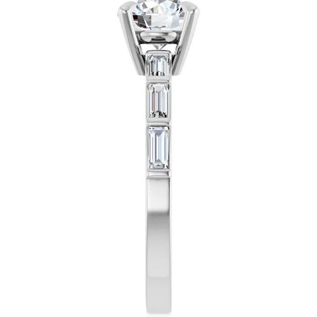 14K White 6.5 mm Round Engagement Ring With VVS Lab Grown Diamonds