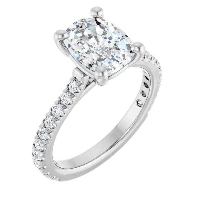 14K White 9x7 mm Elongated Cushion Engagement Ring
