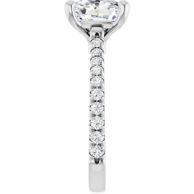 14K White 9x7 mm Elongated Cushion Engagement Ring