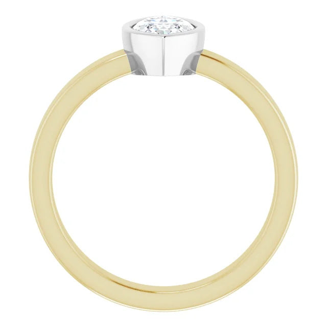 14K Yellow/White 10x5 mm Marquise Solitaire Engagement Ring With Lab Diamonds. 1.5ct Center Stone. VS Clarity, F Color