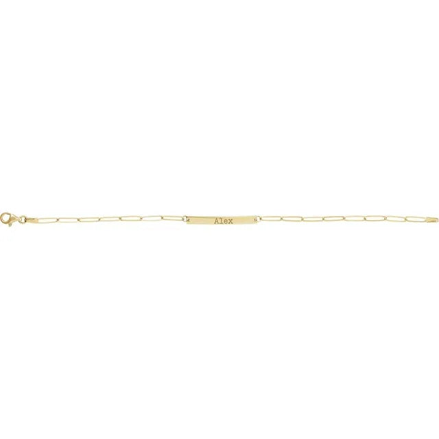 14K Engravable Paperclip Bar 7" Bracelet
