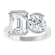 Ladies 14K White Gold Engagement Ring With Lab Diamonds. 4CTW Round/Emerald Cut Center Stone. VS Clarity, F Color