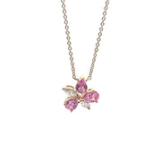 Ladies 14K Yellow Gold Pink Sapphire and Natural Diamond Tiny Flower Necklace