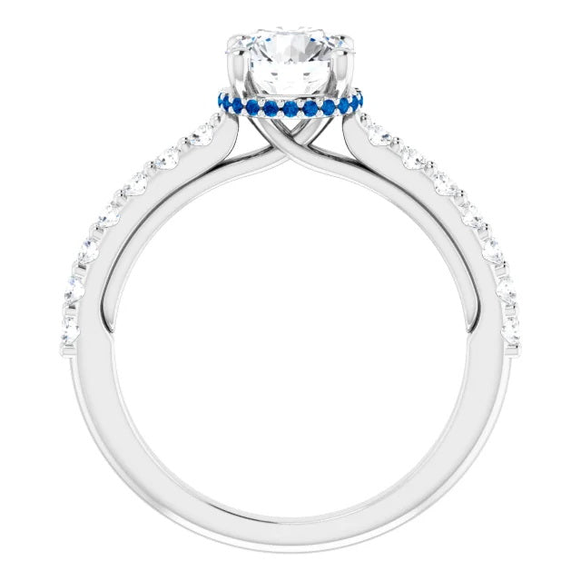 Ladies 14K White Gold Lab Diamond Engagement Ring With Sapphire Accent Stones 1ct Center Stone VS Clarity, F Color