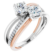 Ladies 14K White/Rose Gold Engagement Ring With Lab Diamonds. 1.1CTW 2 Center Stone VS Clarity, F Color