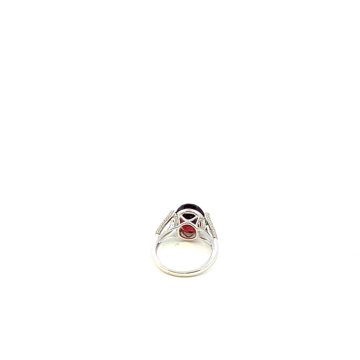 Ladies Deep Red Garnet Ring with 14K White Gold and Natural Diamond Setting