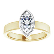 14K Yellow/White 10x5 mm Marquise Solitaire Engagement Ring With Lab Diamonds. 1.5ct Center Stone. VS Clarity, F Color