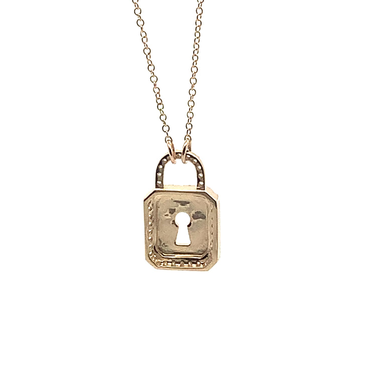 Ladies 14K Yellow Gold and Natural Diamond Simple Lock Necklace