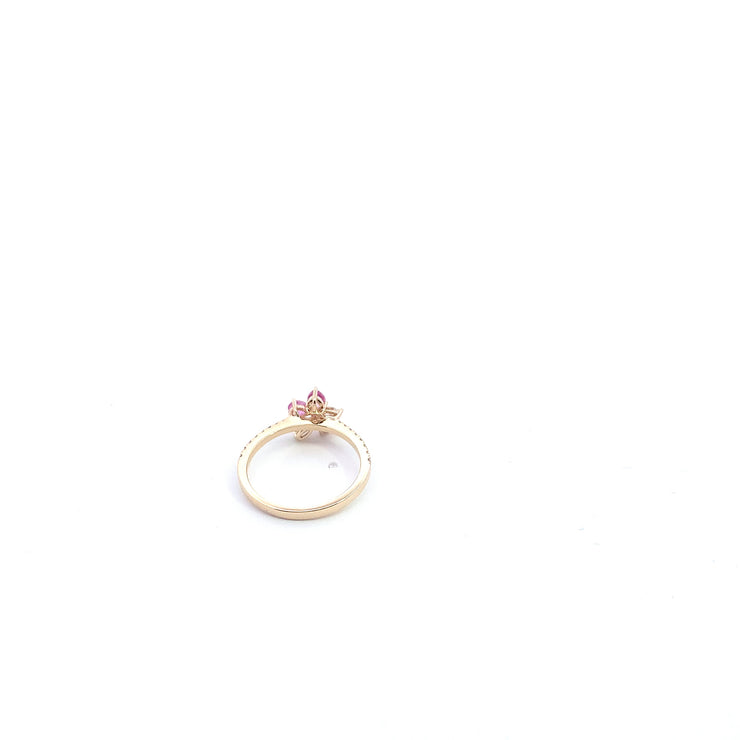 Ladies 14K Yellow Gold Pink Sapphire with Natural Diamonds Flower Fashion Ring