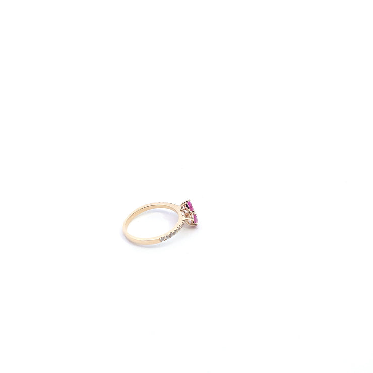 Ladies 14K Yellow Gold Pink Sapphire with Natural Diamonds Flower Fashion Ring