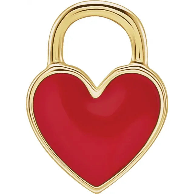 14K Yellow Gold Red Enameled Heart Charm/Pendant