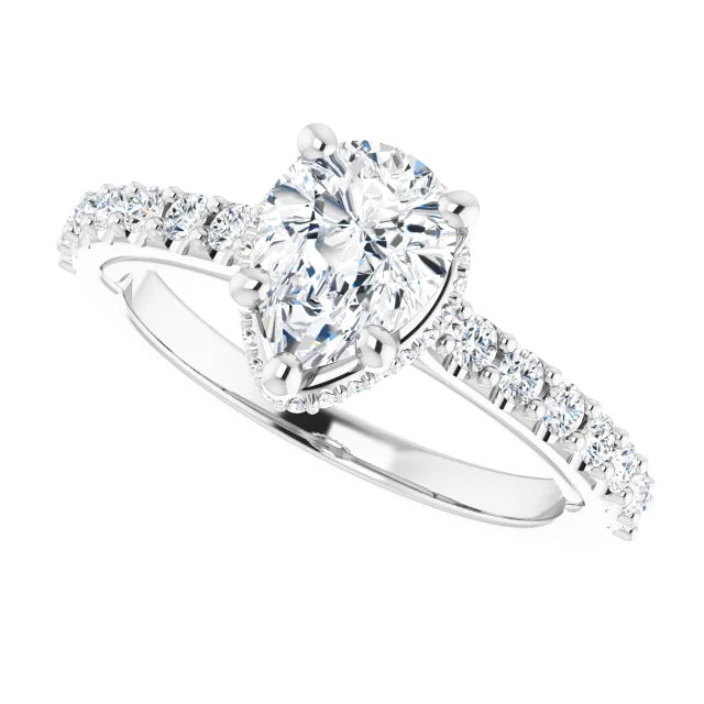 Ladies 14K White Gold Lab Diamond Engagement Ring With 1ct Pear Shape Center Stone VS Clarity, F Color