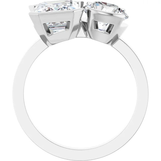 Ladies 14K White Gold Engagement Ring With Lab Diamonds. 4CTW Round/Emerald Cut Center Stone. VS Clarity, F Color