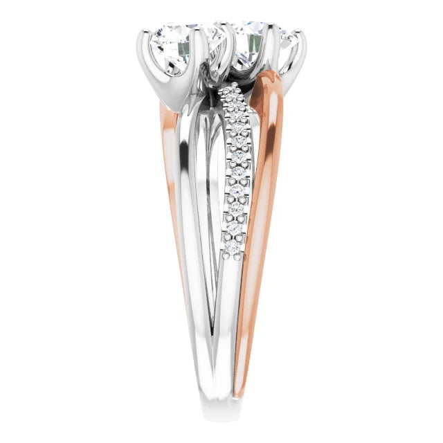 Ladies 14K White/Rose Gold Engagement Ring With Lab Diamonds. 1.1CTW 2 Center Stone VS Clarity, F Color