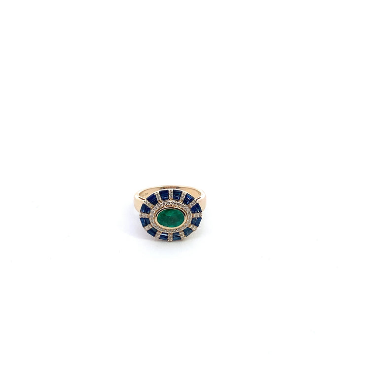 Ladies 14K Yellow Gold Emerald, Sapphire and Natural Diamond Switcheroo Fashion Ring
