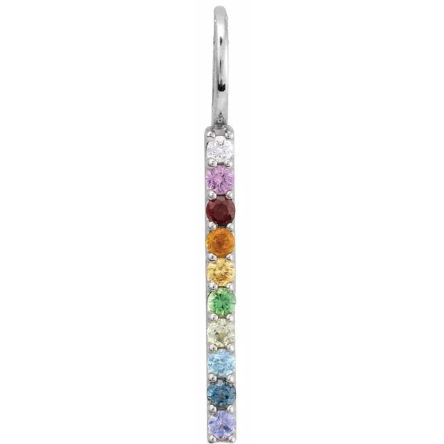 14K White Natural Multi-Gemstone Rainbow Bar Charm/Pendant