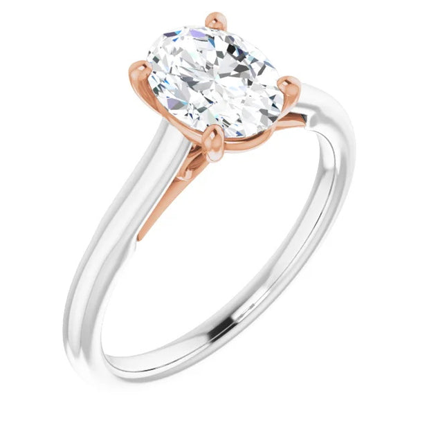 Ladies 14K SolitaireWhite Gold Lab Diamond Engagement Ring With 1ct Center Stone VS Clarity, F Color