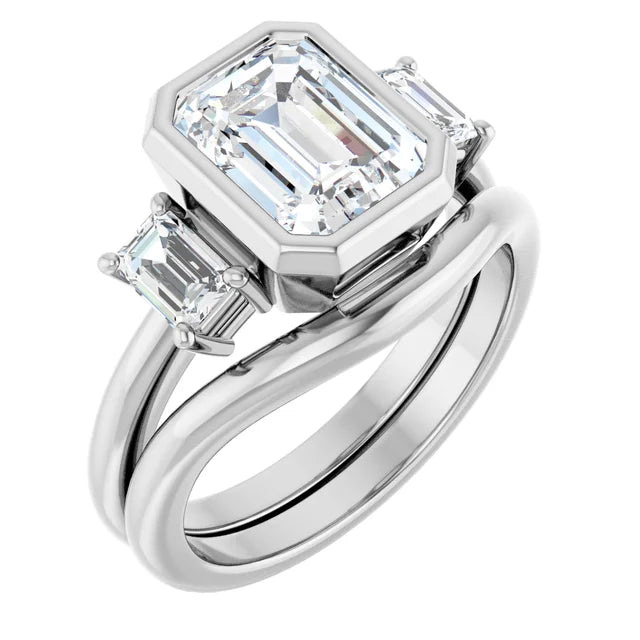 14K White Gold 8.5x6.5 mm Emerald Engagement Ring With Lab Grown Diamonds