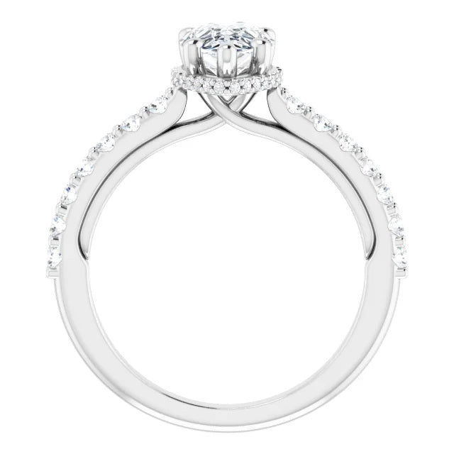 Ladies 14K White Gold Lab Diamond Engagement Ring With 1ct Pear Shape Center Stone VS Clarity, F Color