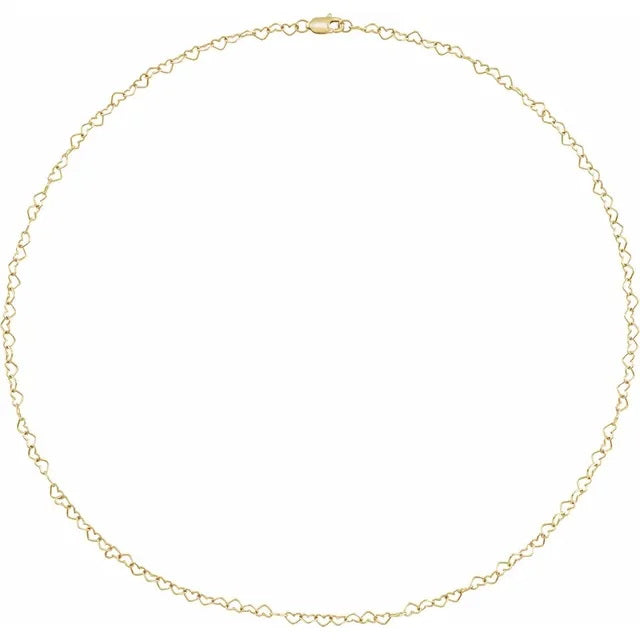 14K Yellow 3.2 mm Heart Cable 7" Chain