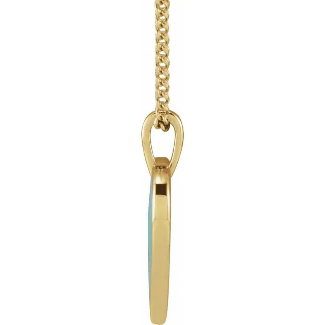 14K Yellow Gold Light Turquoise Enamel Heart 18" Necklace