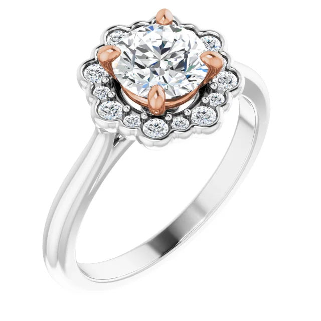 Ladies 14K Halo White Gold Lab Diamond Engagement Ring With 1ct Center Stone VS Clarity, F Color