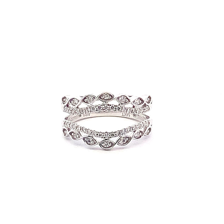 Ladies 14K White Gold Engagement Ring Guard with Natural Diamonds