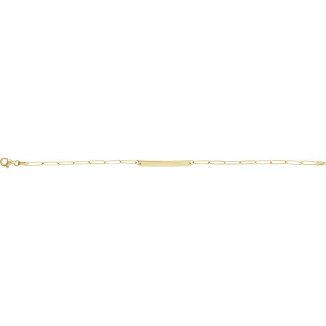 14K Engravable Paperclip Bar 7" Bracelet