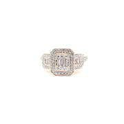 Ladies 14K Yellow Gold Fashion Ring with Natural Round and Baquette Diamonds.