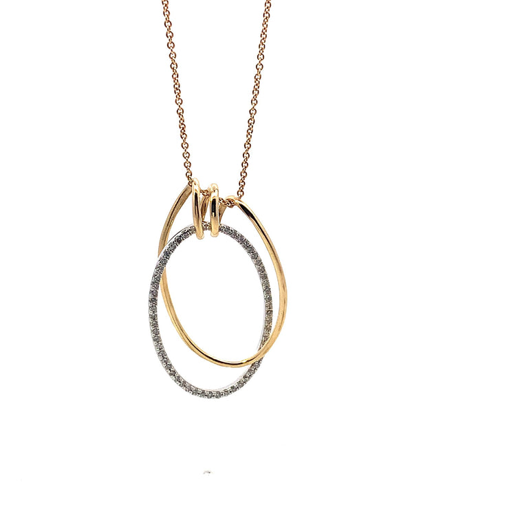 Ladies 14K Yellow Gold Chain with Yellow Gold Oval Ring and White Gold Oval Ring with Natural Diamonds Necklace.