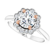 Ladies 14K Halo White Gold Lab Diamond Engagement Ring With 1ct Center Stone VS Clarity, F Color