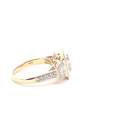Ladies 14K Yellow Gold Fashion Ring with Natural Round and Baquette Diamonds.
