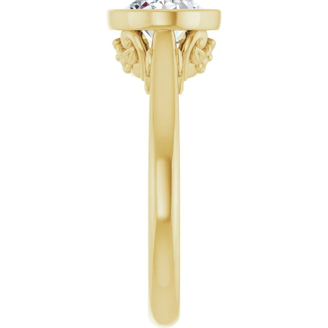 14K Yellow 9x7 mm Oval Solitaire Engagement Ring With Lab Diamonds. 1.5ct Center Stone. VS Clarity, F Color